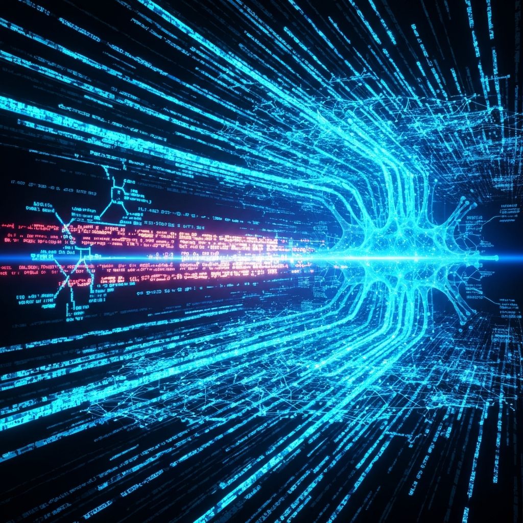 Visualization of SearchAI's dual-engine architecture processing queries into structured knowledge